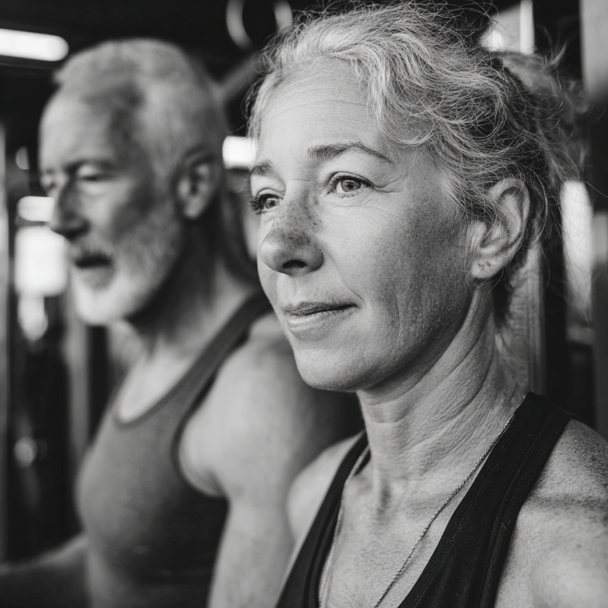 Adulți maturi făcând exerciții în siguranță